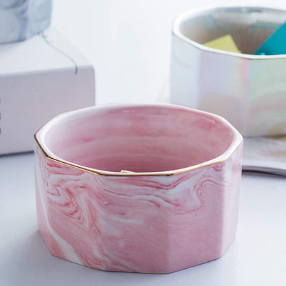 Paper Clip Holder Ceramic Marbling Paper Clip Dispenser for Desk Paper Clip Organizer Office Binder Clip Holder (Pink)