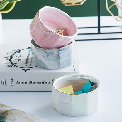 Paper Clip Holder Ceramic Marbling Paper Clip Dispenser for Desk Paper Clip Organizer Office Binder Clip Holder (Pink)