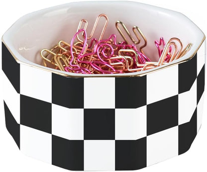 Paper Clip Holder Ceramic Marbling Paper Clip Dispenser for Desk Paper Clip Organizer Office Binder Clip Holder (Pink)