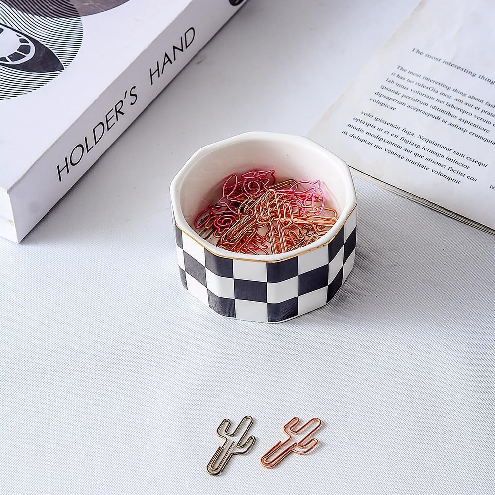 Paper Clip Holder Ceramic Marbling Paper Clip Dispenser for Desk Paper Clip Organizer Office Binder Clip Holder (Pink)
