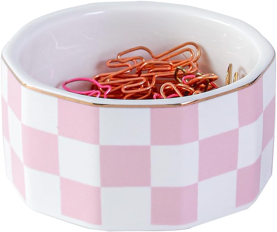 Paper Clip Holder Ceramic Marbling Paper Clip Dispenser for Desk Paper Clip Organizer Office Binder Clip Holder (Pink)