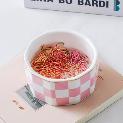 Paper Clip Holder Ceramic Marbling Paper Clip Dispenser for Desk Paper Clip Organizer Office Binder Clip Holder (Pink)