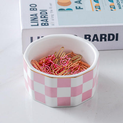 Paper Clip Holder Ceramic Marbling Paper Clip Dispenser for Desk Paper Clip Organizer Office Binder Clip Holder (Pink)