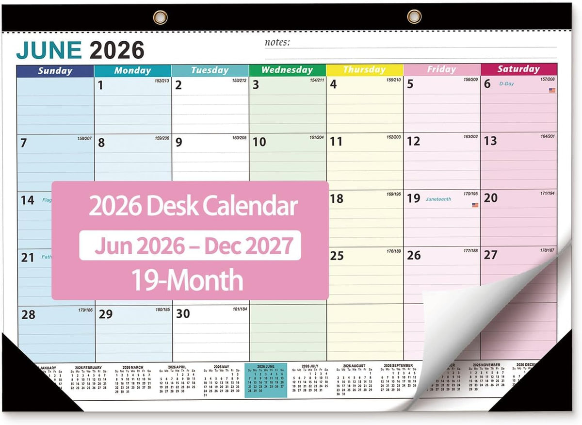 Desk Calendar 2026-2027 - 19 Month Desk Top Calendar, 17x12''