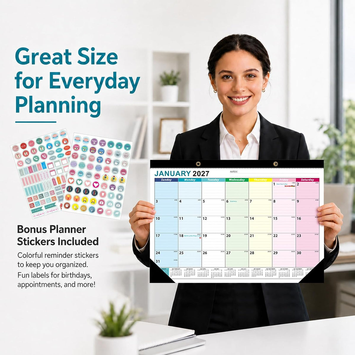 Desk Calendar 2026-2027 - 19 Month Desk Top Calendar, 17x12''