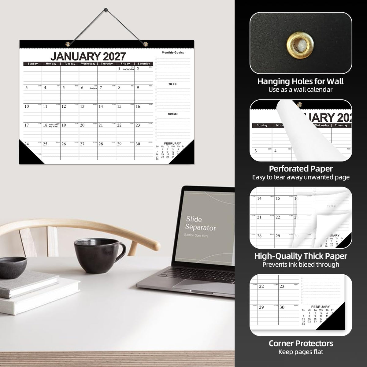 Desk Calendar 2026-2027 - 19 Month Desk Top Calendar, 17x12''
