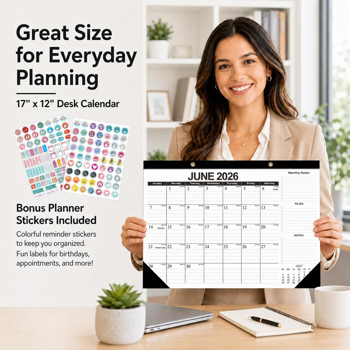 Desk Calendar 2026-2027 - 19 Month Desk Top Calendar, 17x12''