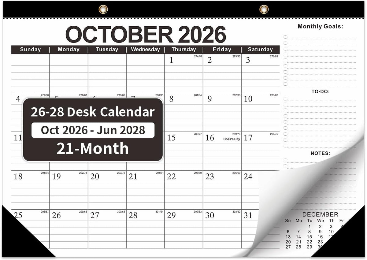 Desk Calendar 2026-2027 - 19 Month Desk Top Calendar, 17x12''