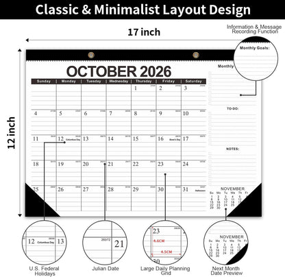 Desk Calendar 2026-2027 - 19 Month Desk Top Calendar, 17x12''