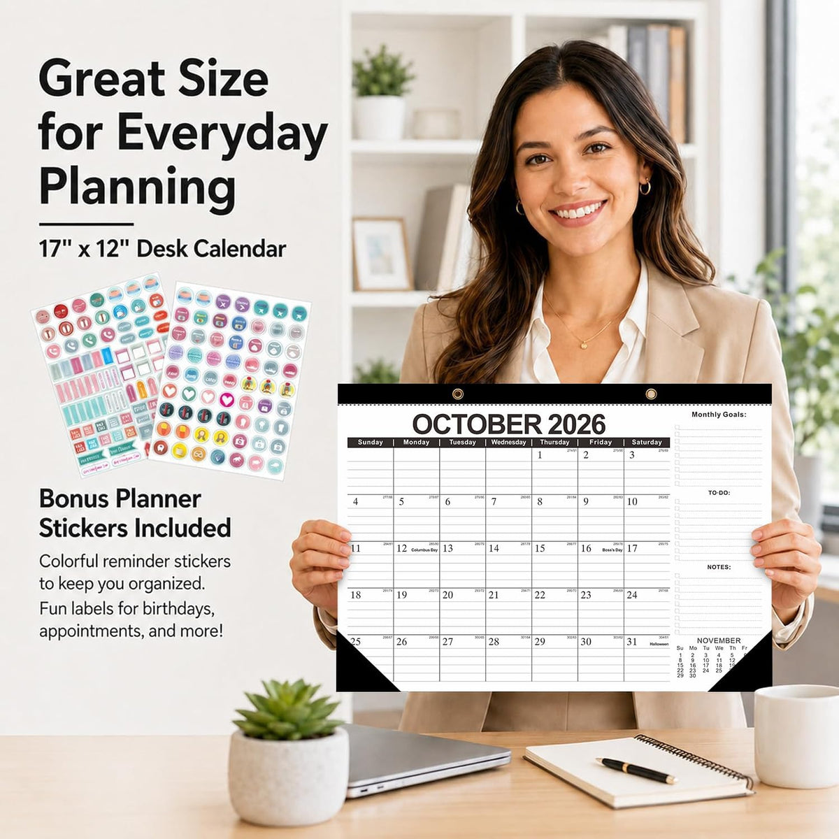 Desk Calendar 2026-2027 - 19 Month Desk Top Calendar, 17x12''