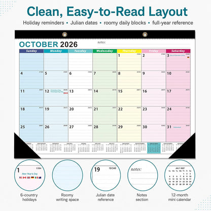 Desk Calendar 2026-2027 - 19 Month Desk Top Calendar, 17x12''