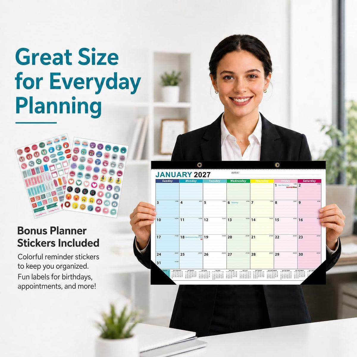 Desk Calendar 2026-2027 - 19 Month Desk Top Calendar, 17x12''