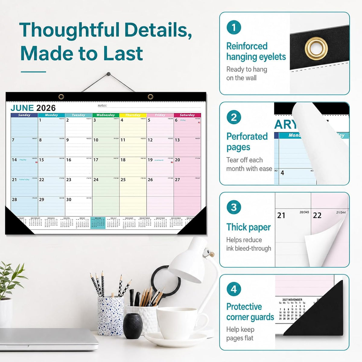 Desk Calendar 2026-2027 - 19 Month Desk Top Calendar, 17x12''