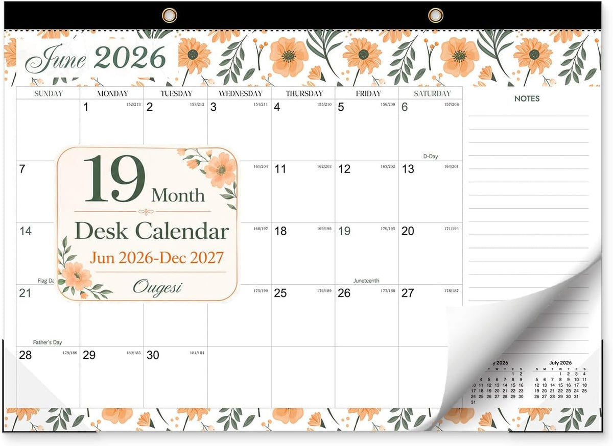 Desk Calendar 2026-2027 - 19 Month Desk Top Calendar, 17x12''