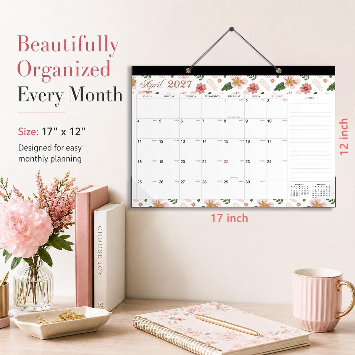 Desk Calendar 2026-2027 - 19 Month Desk Top Calendar, 17x12''