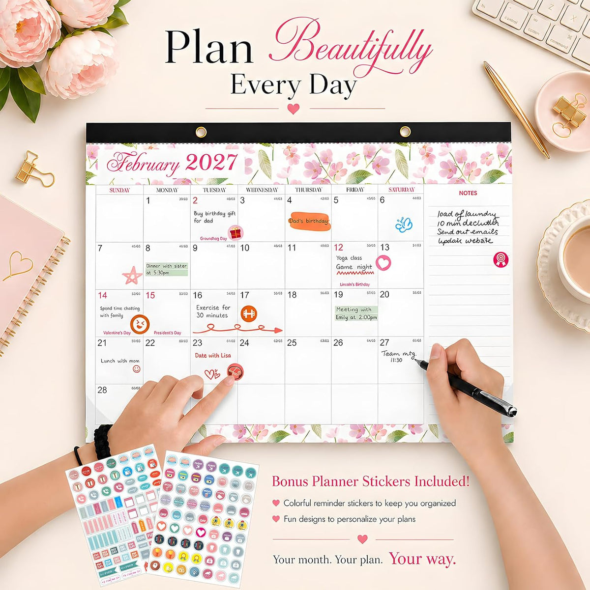 Desk Calendar 2026-2027 - 19 Month Desk Top Calendar, 17x12''