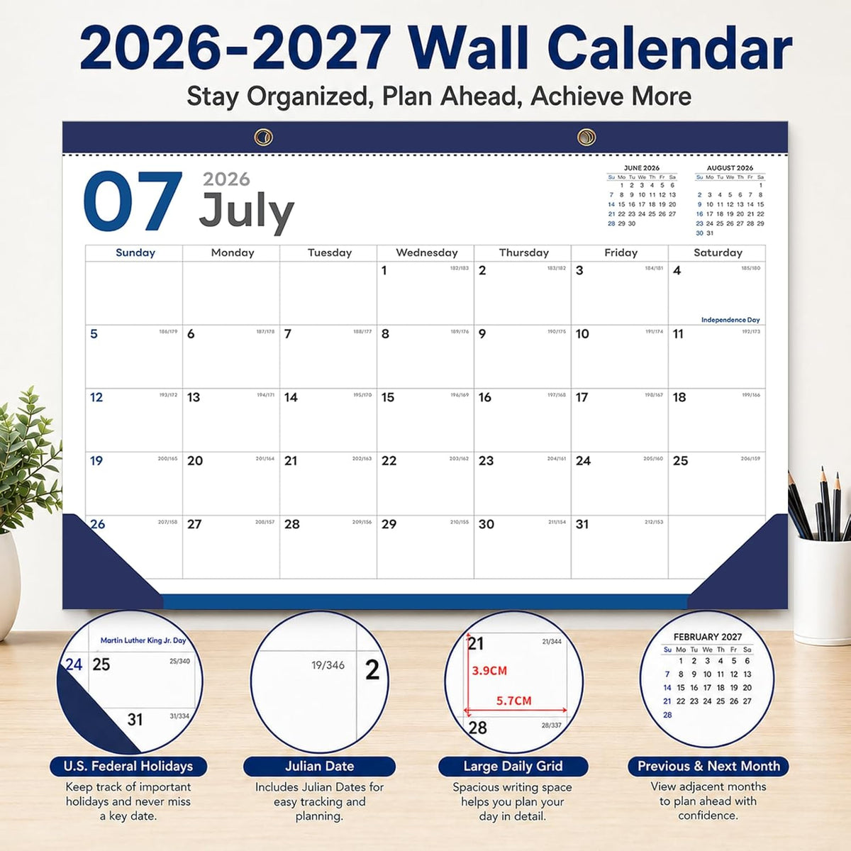Desk Calendar 2026-2027 - 19 Month Desk Top Calendar, 17x12''