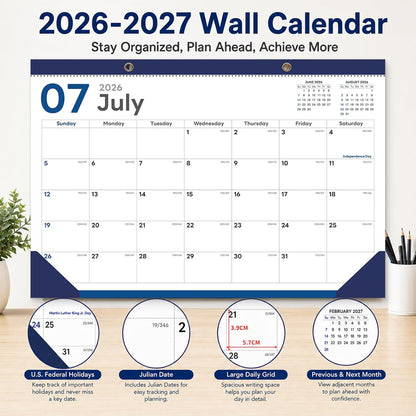 Desk Calendar 2026-2027 - 19 Month Desk Top Calendar, 17x12''