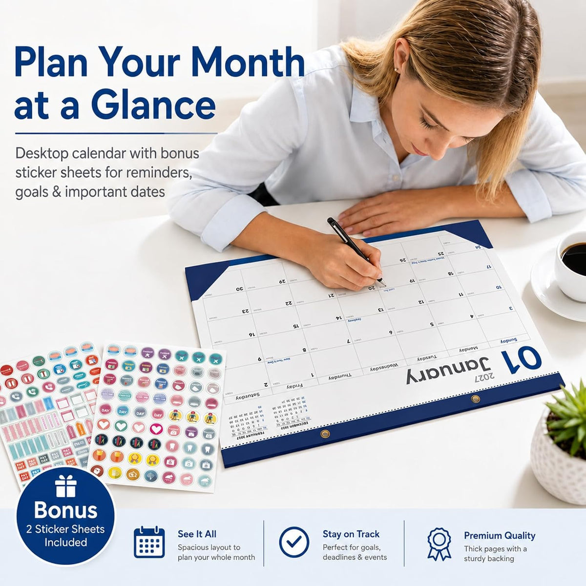 Desk Calendar 2026-2027 - 19 Month Desk Top Calendar, 17x12''