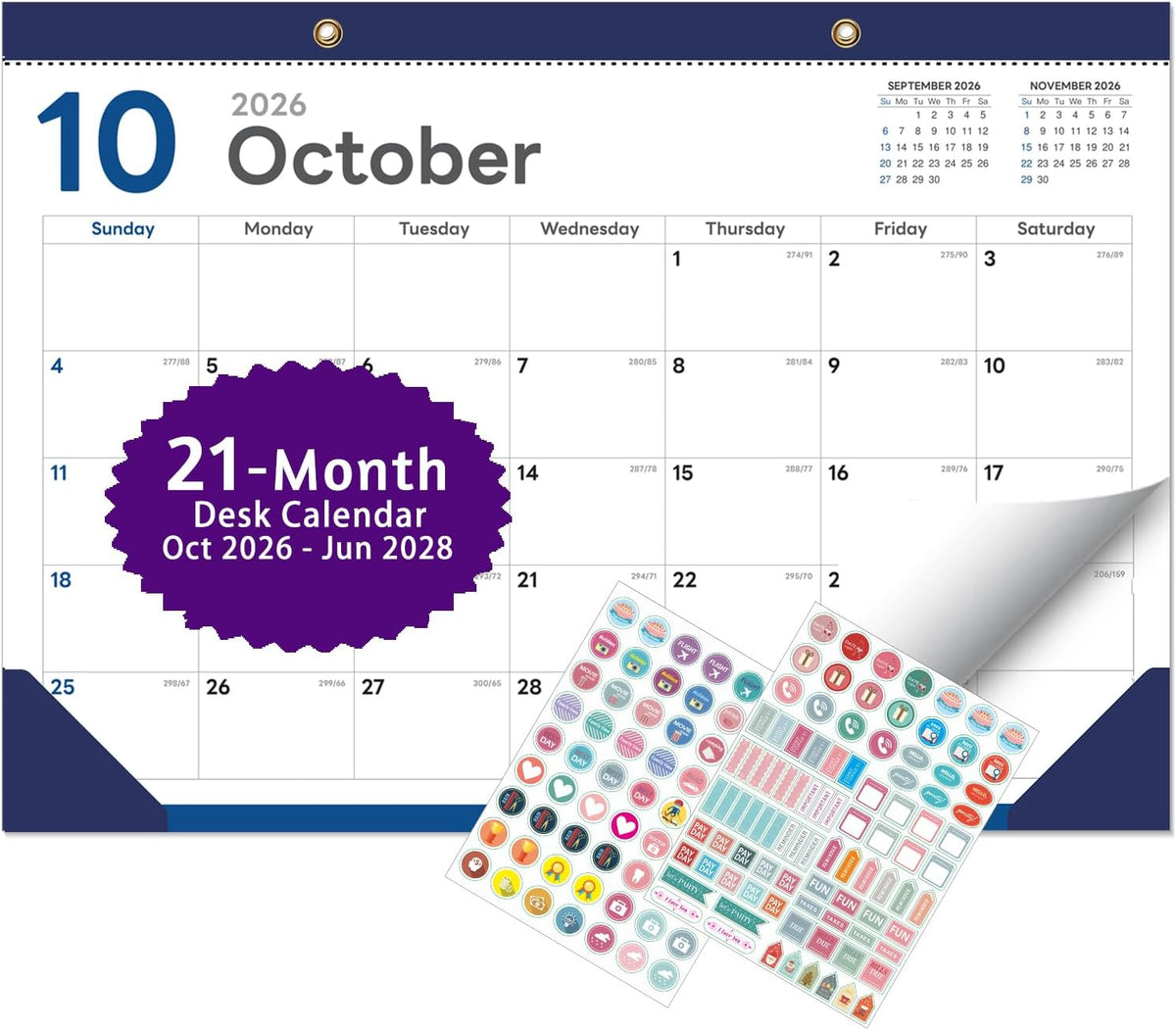 Desk Calendar 2026-2027 - 19 Month Desk Top Calendar, 17x12''