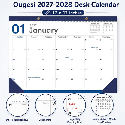 Desk Calendar 2026-2027 - 19 Month Desk Top Calendar, 17x12''