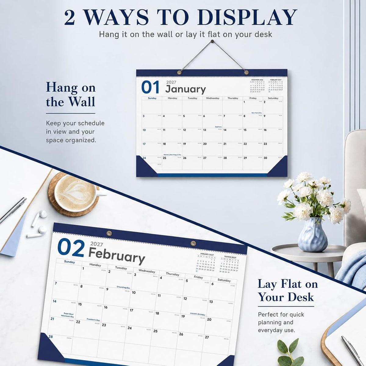 Desk Calendar 2026-2027 - 19 Month Desk Top Calendar, 17x12''