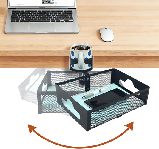 Under Desk Organizer 360° Swivel with Cup Holder,Holds Up to 7lbs
