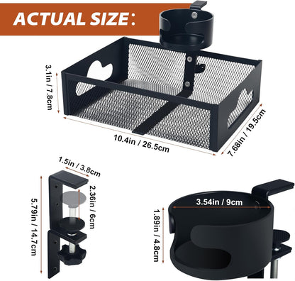 Under Desk Organizer 360° Swivel with Cup Holder,Holds Up to 7lbs