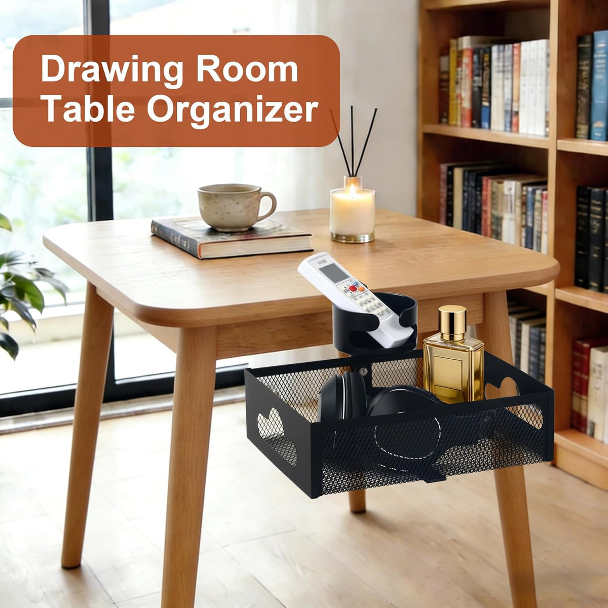 Under Desk Organizer 360° Swivel with Cup Holder,Holds Up to 7lbs
