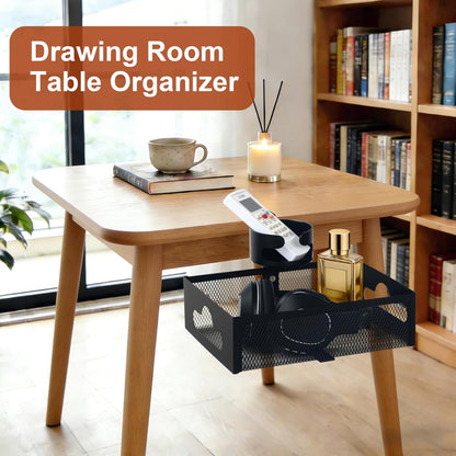 Under Desk Organizer 360° Swivel with Cup Holder,Holds Up to 7lbs
