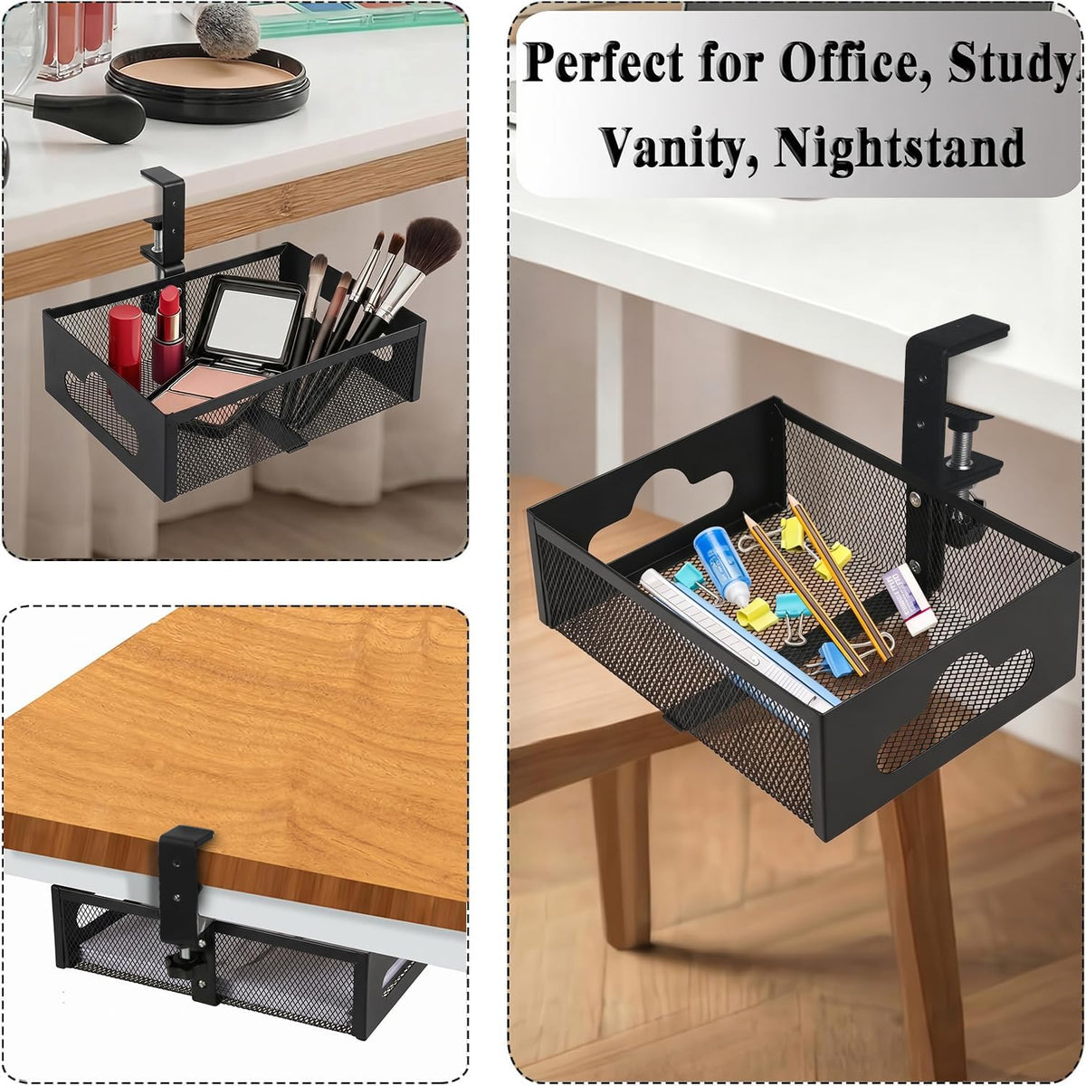 Under Desk Organizer 360° Swivel with Cup Holder,Holds Up to 7lbs
