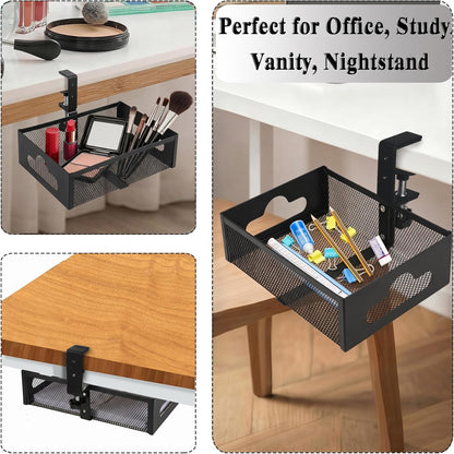 Under Desk Organizer 360° Swivel with Cup Holder,Holds Up to 7lbs