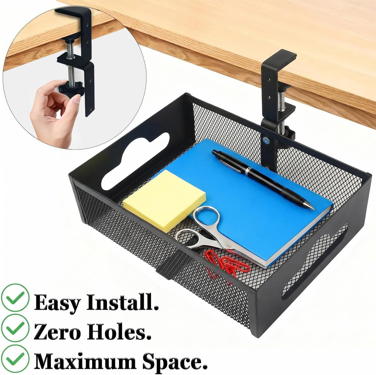 Under Desk Organizer 360° Swivel with Cup Holder,Holds Up to 7lbs