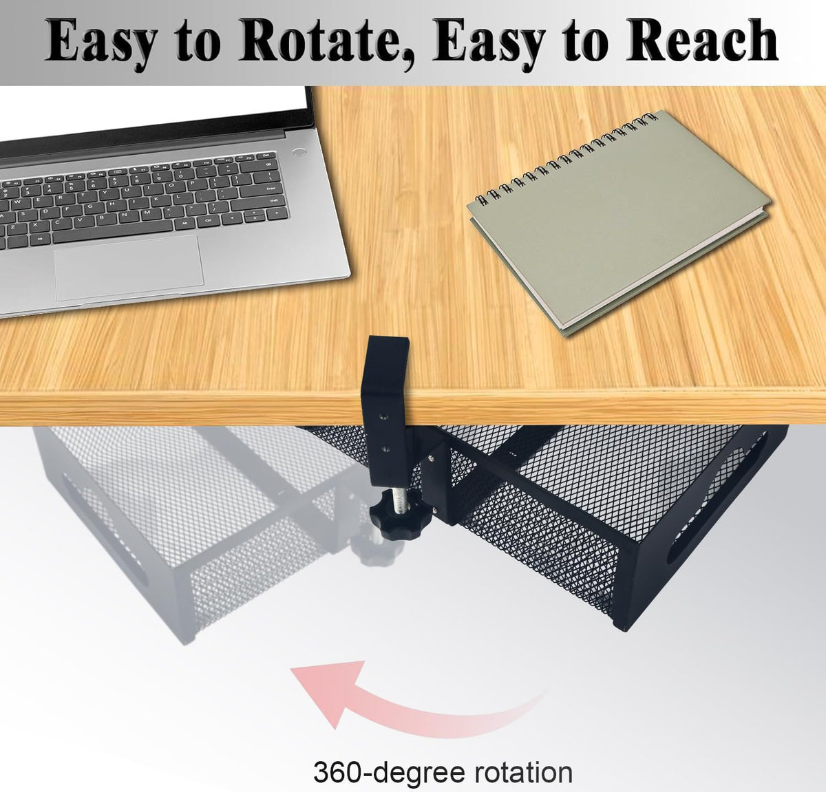 Under Desk Organizer 360° Swivel with Cup Holder,Holds Up to 7lbs
