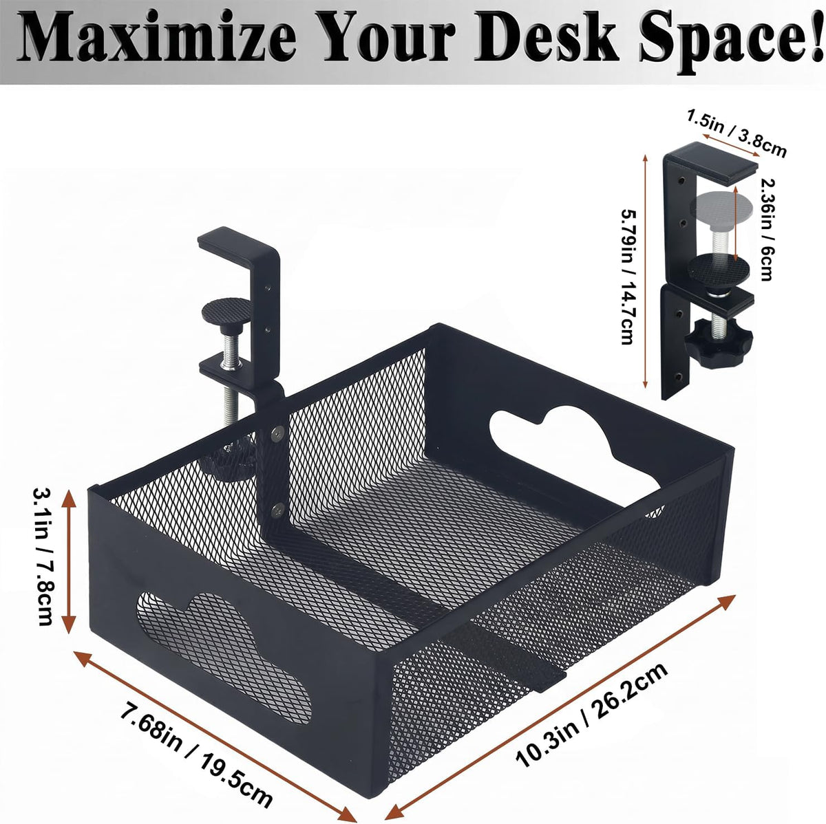 Under Desk Organizer 360° Swivel with Cup Holder,Holds Up to 7lbs