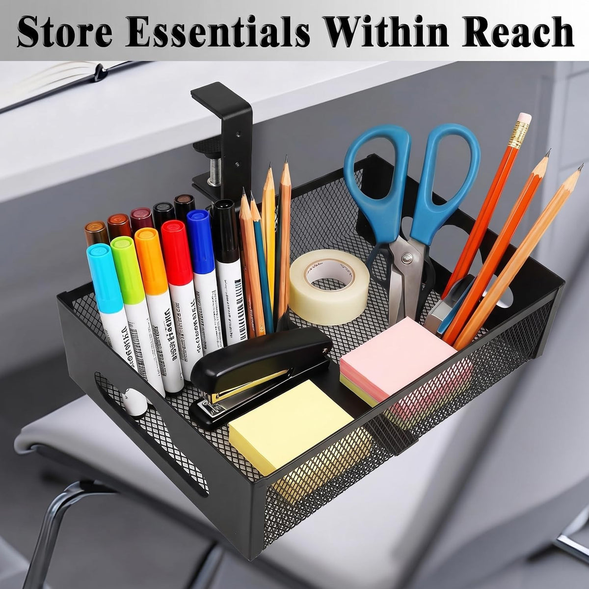Under Desk Organizer 360° Swivel with Cup Holder,Holds Up to 7lbs