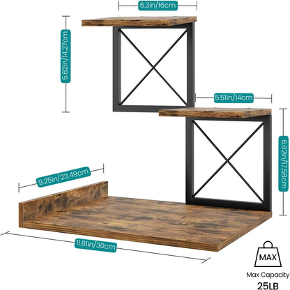 Desk Shelf Organizer, Wood Desktop Organizer Small Bookshelf, 3 Tier Storage Shelf Riser Display Stand for Office Decor and Desk Accessories, Rustic Brown Black