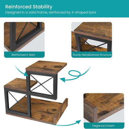 Desk Shelf Organizer, Wood Desktop Organizer Small Bookshelf, 3 Tier Storage Shelf Riser Display Stand for Office Decor and Desk Accessories, Rustic Brown Black