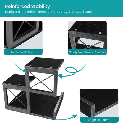 Desk Shelf Organizer, Wood Desktop Organizer Small Bookshelf, 3 Tier Storage Shelf Riser Display Stand for Office Decor and Desk Accessories, Rustic Brown Black