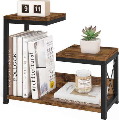 Desk Shelf Organizer, Wood Desktop Organizer Small Bookshelf, 3 Tier Storage Shelf Riser Display Stand for Office Decor and Desk Accessories, Rustic Brown Black