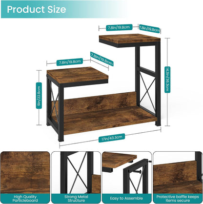 Desk Shelf Organizer, Wood Desktop Organizer Small Bookshelf, 3 Tier Storage Shelf Riser Display Stand for Office Decor and Desk Accessories, Rustic Brown Black