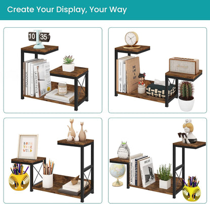 Desk Shelf Organizer, Wood Desktop Organizer Small Bookshelf, 3 Tier Storage Shelf Riser Display Stand for Office Decor and Desk Accessories, Rustic Brown Black