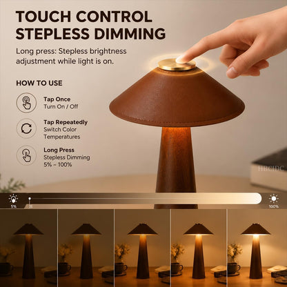 Wood Mushroom LED Desk Lamp - Home Art Decor (Walnut Wood)
