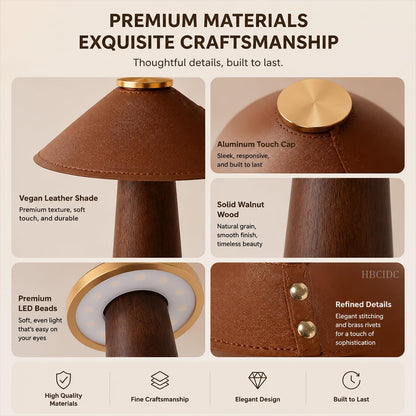 Wood Mushroom LED Desk Lamp - Home Art Decor (Walnut Wood)