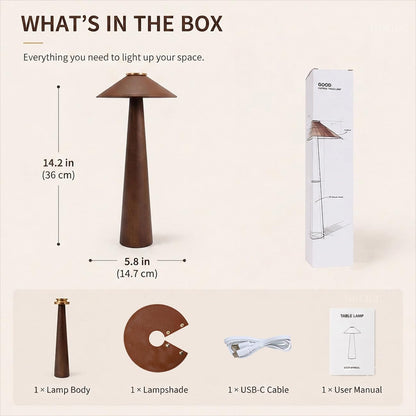 Wood Mushroom LED Desk Lamp - Home Art Decor (Walnut Wood)