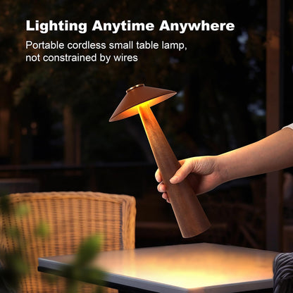 Wood Mushroom LED Desk Lamp - Home Art Decor (Walnut Wood)