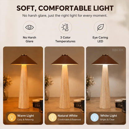 Wood Mushroom LED Desk Lamp - Home Art Decor (Walnut Wood)