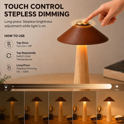 Wood Mushroom LED Desk Lamp - Home Art Decor (Walnut Wood)