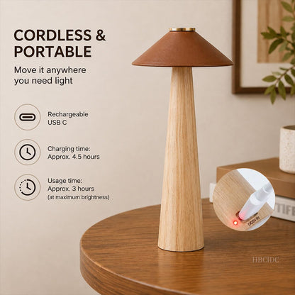 Wood Mushroom LED Desk Lamp - Home Art Decor (Walnut Wood)