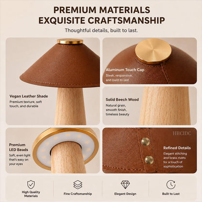 Wood Mushroom LED Desk Lamp - Home Art Decor (Walnut Wood)
